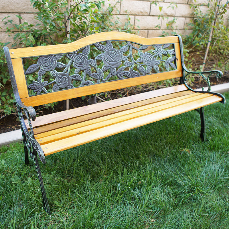 Belleze Outdoor Patio Cast Iron Hardwood Garden Bench & Reviews Wayfair